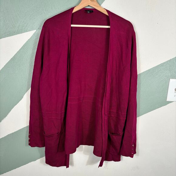 Talbots Cardigan Womens Size XL Burgundy Knitted Button Sleeve Open Front Comfy - Picture 9 of 10